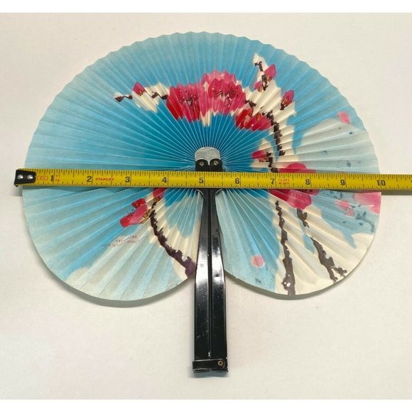 Chinese Cherry Blossoms Hand Fan Painted Circular Paper Folding Floral 10" Asian - Picture 3 of 9